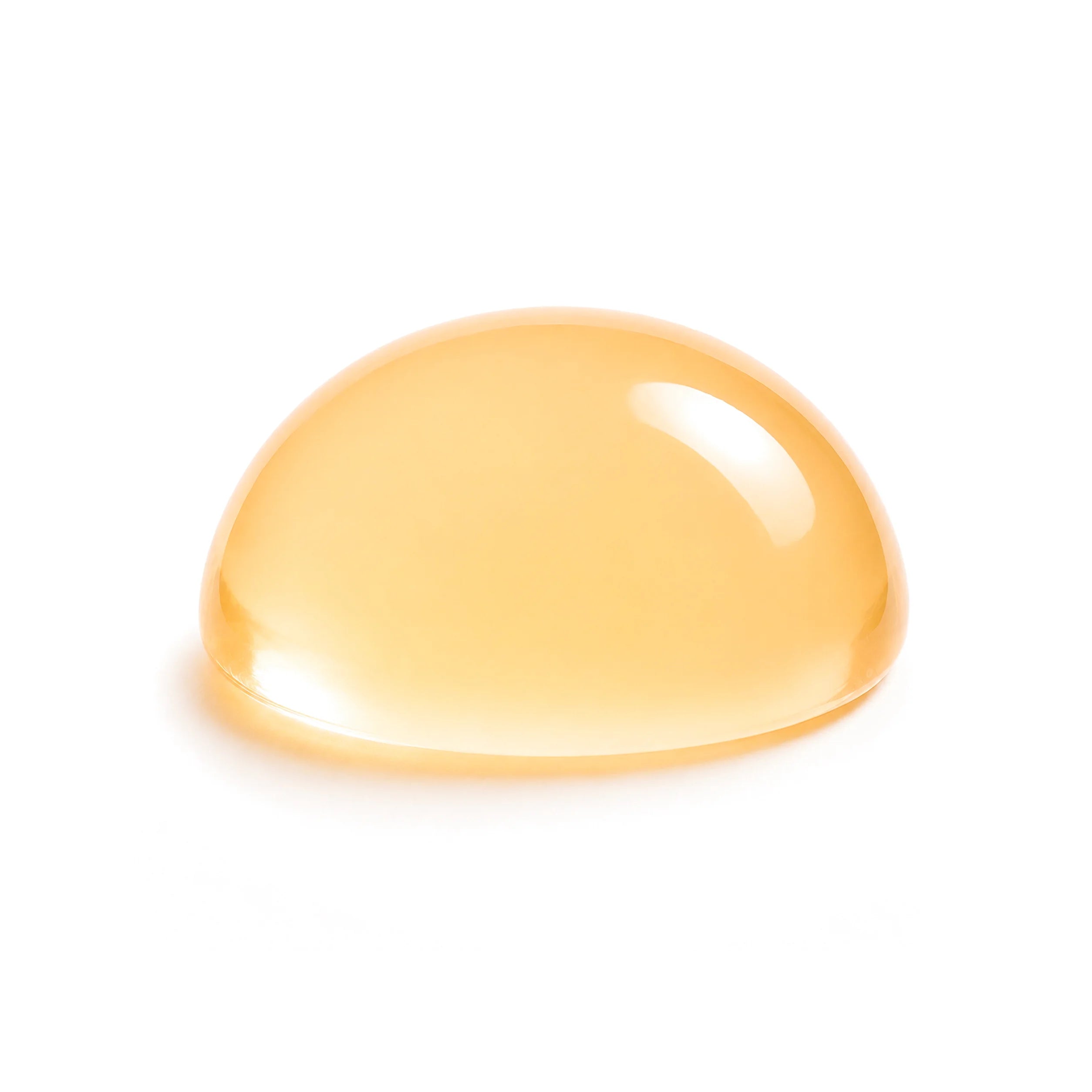 Siero viso iokuro Jelly Peptide Ceramide Serum Shot con Astaxantina e Olio di Buriti. L'immagine mostra una singola goccia semisferica e compatta di siero con texture in gelatina (jelly) di un colore arancione brillante e traslucido, appoggiata su uno sfondo bianco e pulito.