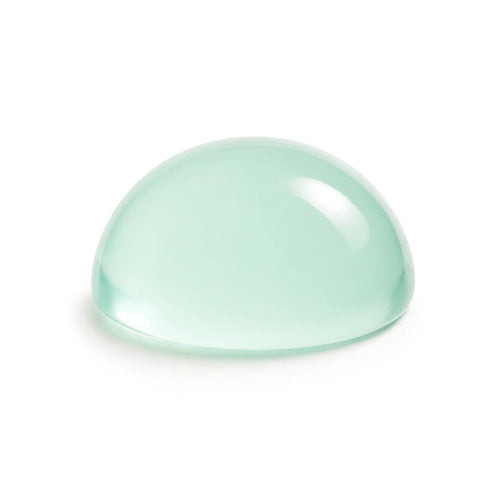Siero viso iokuro Jelly Peptide Ceramide Serum Shot con Bakuchiol e Camomilla Blu. L'immagine mostra una singola goccia densa, semisferica e cristallina di siero gelatinoso (jelly) di un colore verde acqua/azzurro chiaro e trasparente, posizionata su uno sfondo bianco pulito e luminoso con un leggero riflesso sulla superficie.